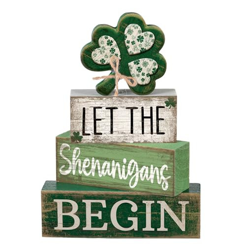 Lineshading 4 Pcs St Patricks Day Table Decor Wooden Shamrocks St Patrick's Day Tiered Tray Decor Irish Centerpiece Green Lucky Shamrocks Block Signs for Saint Patty's Party Home Kitchen | Amazon (US)
