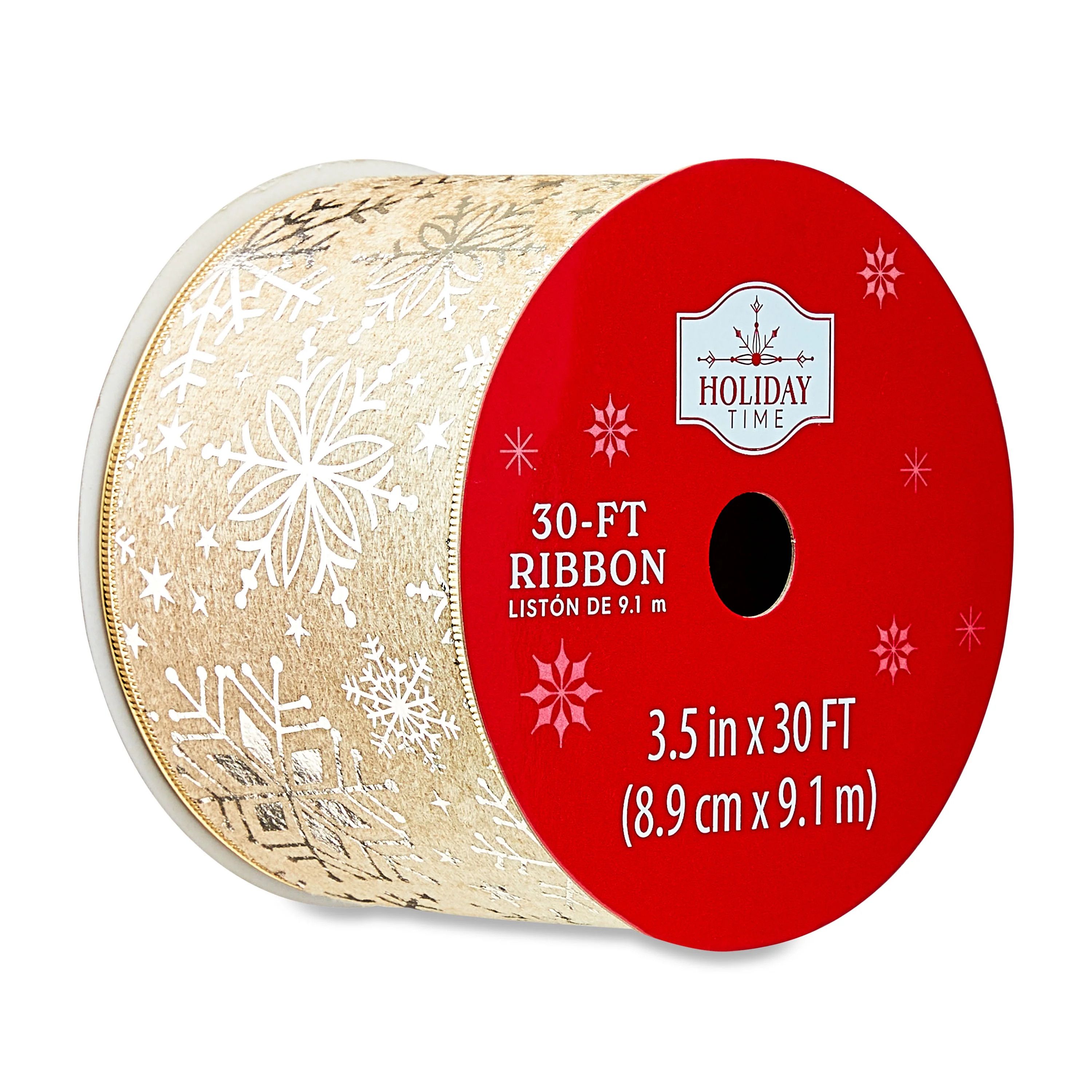 Gold Foil Snowflake Print Christmas Ribbon, 25 ft, by Holiday Time - Walmart.com | Walmart (US)