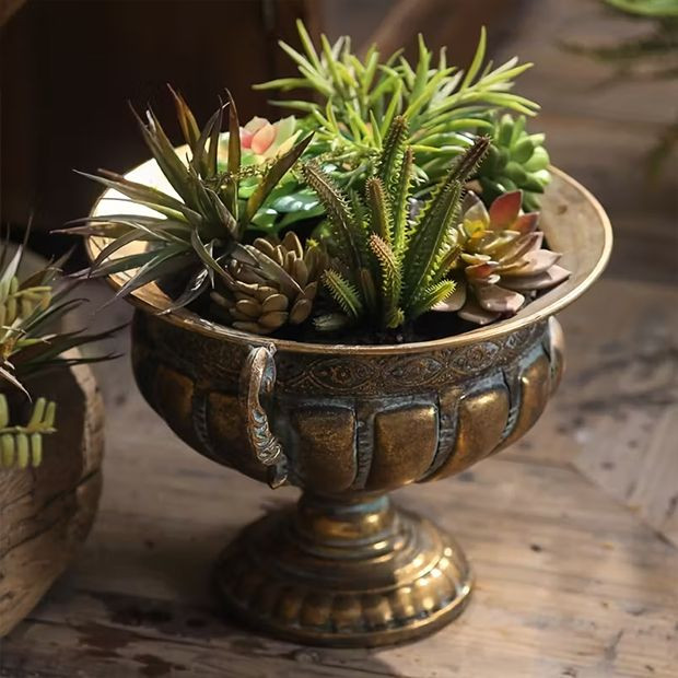 Ornate Aged Bronze Urn Planter | Antique Farm House
