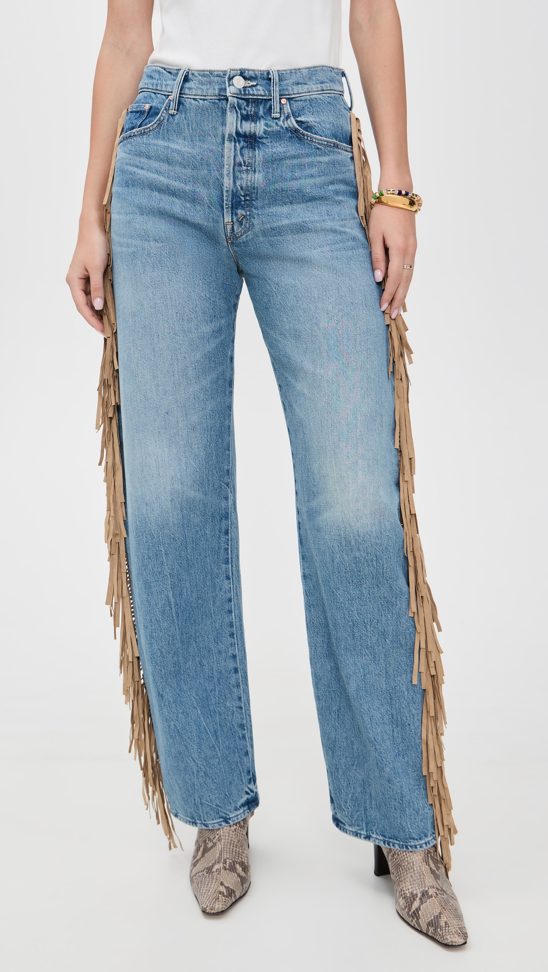 MOTHER Fringe Half Pipe Button Sneak Jeans Folk Star 30 | Shopbop