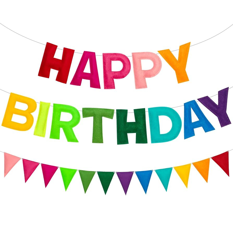Happy Birthday Banner Rainbow Birthday Felt Garland Banner Personalized Colorful Pennant Flag Ban... | Amazon (US)