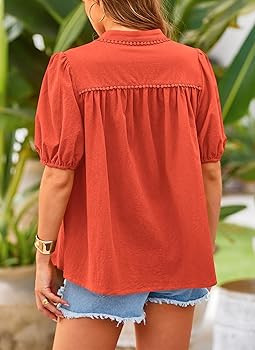 PRETTYGARDEN Women's 2026 Summer Button Down Shirts Short Lantern Sleeve V Neck Cotton Cute Tops ... | Amazon (US)