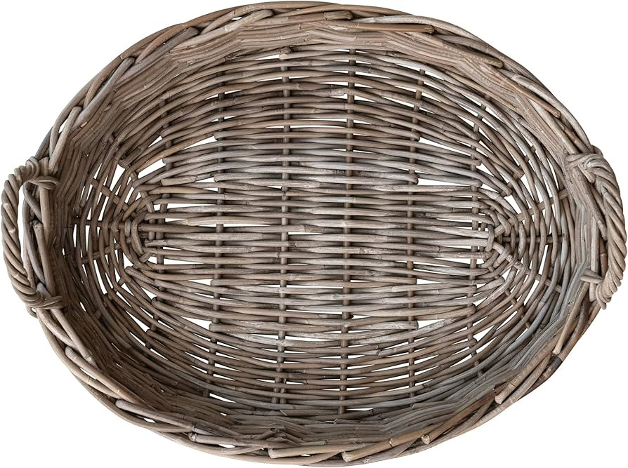 Creative Co-Op Oval Decorative Hand-Woven Rattan Tray with Handles, Grey Washed | Amazon (US)