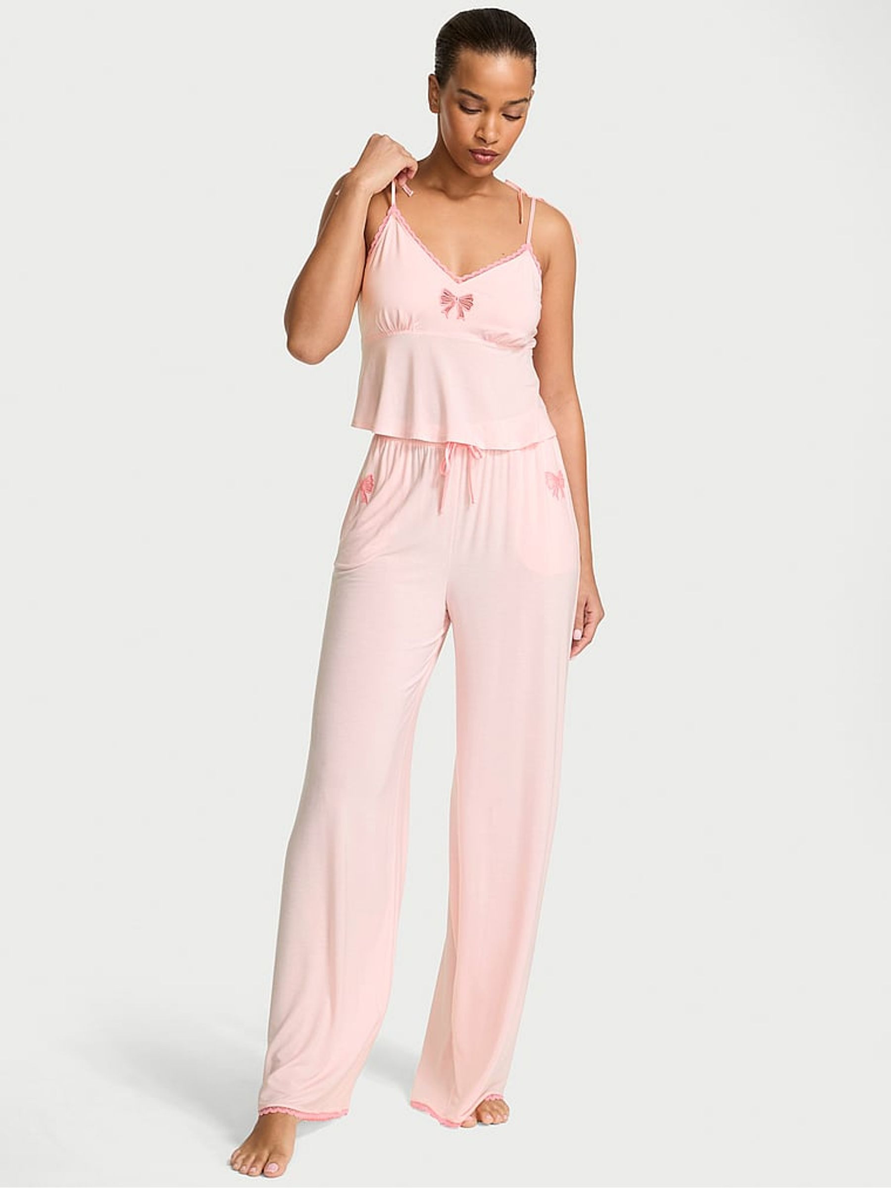 Pink Bow Modal Cami & Wide Leg Trousers Set | Victoria's Secret UK