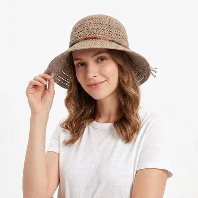 Anna-Kaci Women Crochet Bucket Hat Lightweight Breathable Straw Sun Hat with Woven Band, Blush Beige | Target