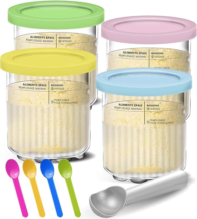 Creami Pints and Lids for Ninja - 4 Pack 24 oz Deluxe 11-in-1 Creamy Icecream Containers Cups Jar... | Amazon (US)