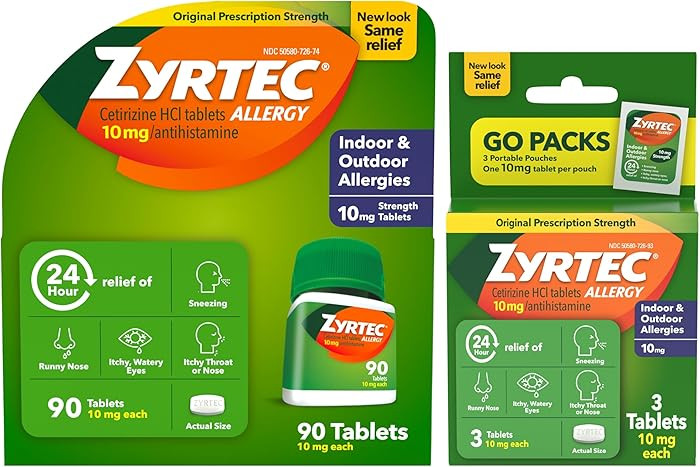 Zyrtec 24 Hour Allergy Relief Tablets, Indoor & Outdoor Allergy Medicine with 10 mg Cetirizine Hy... | Amazon (US)