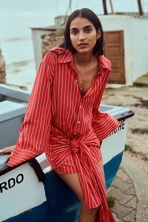 Bardot Malira Long-Sleeve Mini Shirt Dress | Anthropologie (US)