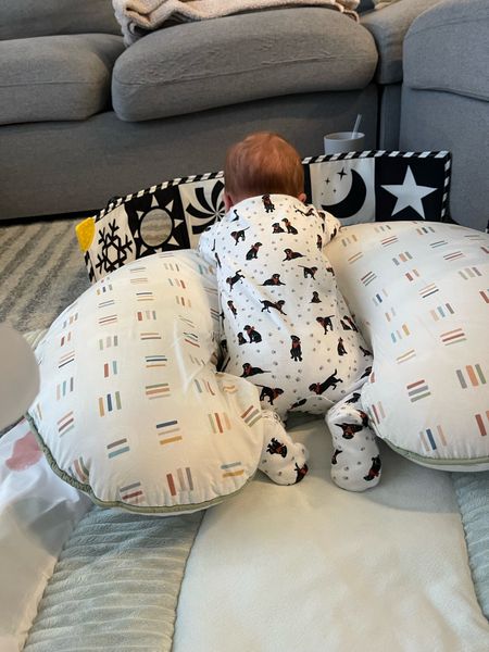We love these black and white contrast cards. They keep him distracted while doing tummy time 