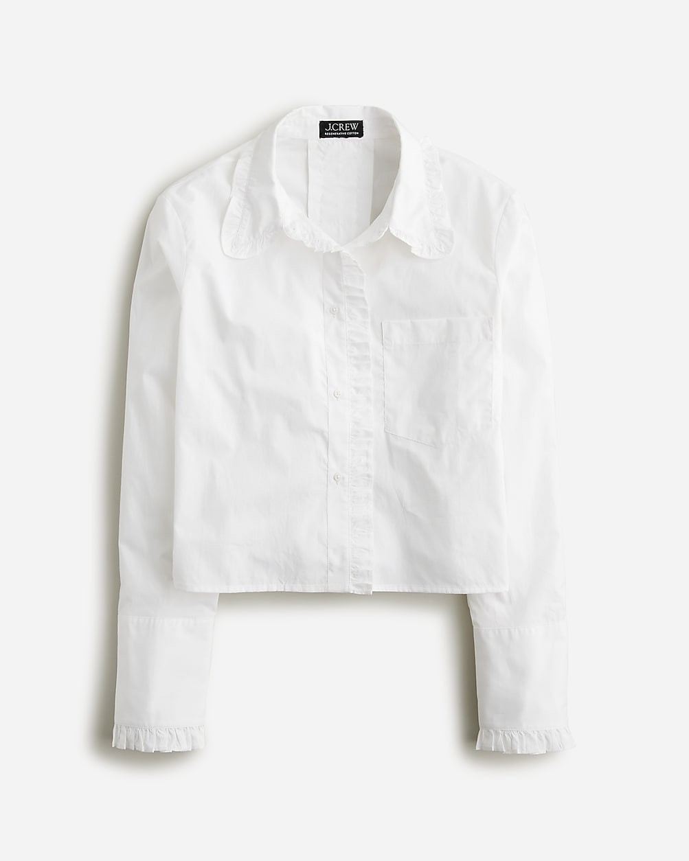 Ruffle-trim button-up shirt in cotton poplin | J. Crew US
