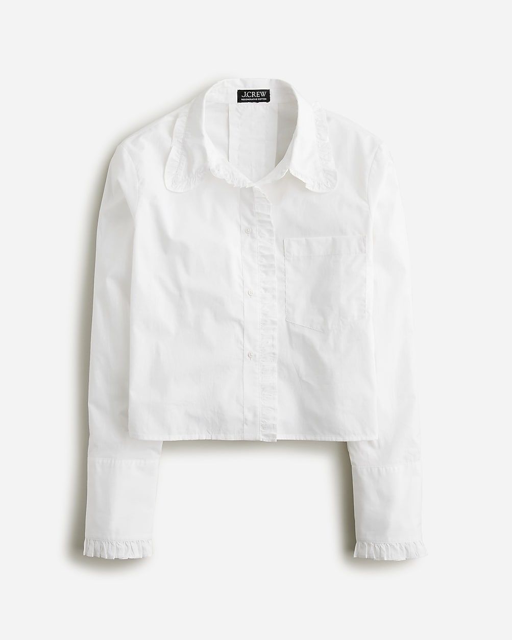 Ruffle-trim button-up shirt in cotton poplin | J.Crew US