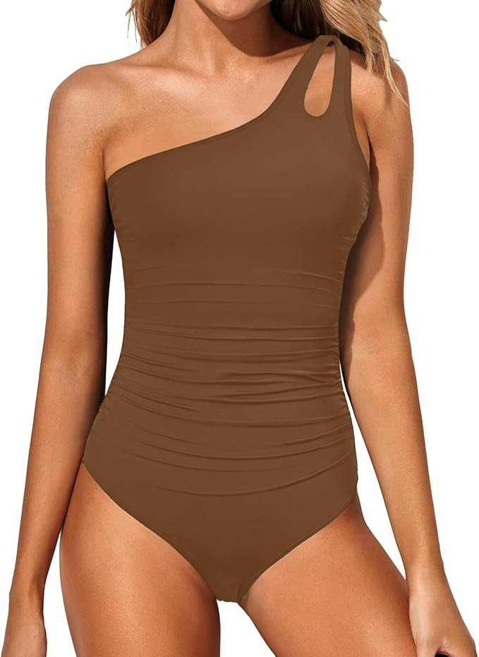 Holipick One Shoulder One Piece Swimsuit for Women Tummy Control Bathing Suits Modest Full Covera... | Amazon (US)