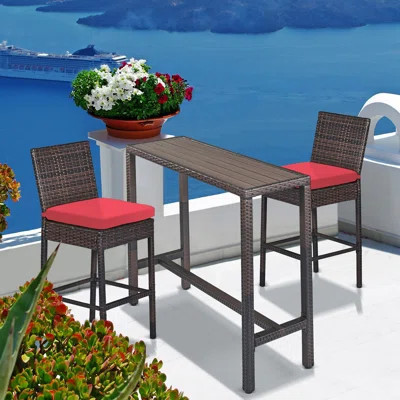 Outdoor Bar Set For Patio 3Pcs Outdoor Bar Table And Chairs Set All Weather Bar Height High Top Outdoor Table And Chairs Wicker Bar Stools Set Of 2 Ta | Wayfair North America