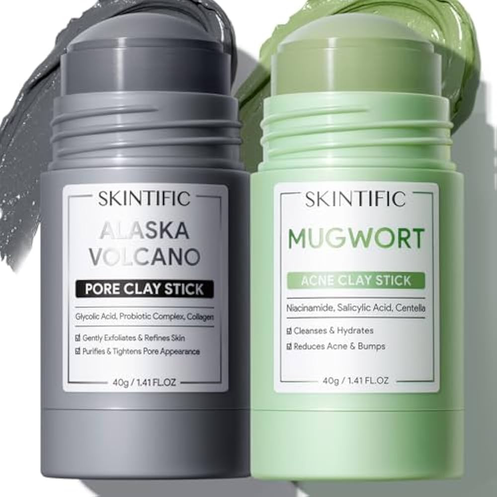 SKINTIFIC Clay Mask Stick Duo: Deep Pore Cleansing Blackhead Remover + Mugwort Soothing Redness C... | Amazon (US)