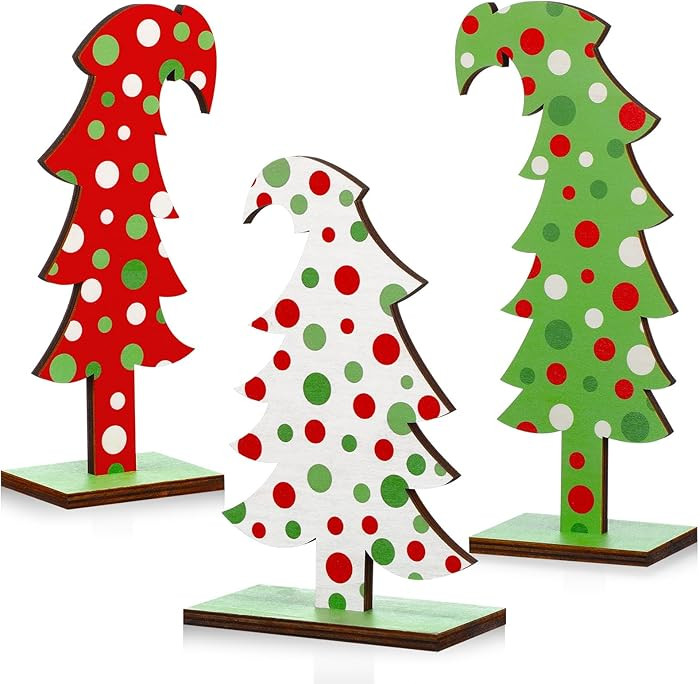 Meooeck 3 Pcs Lime Green Wood Christmas Tree Tabletop Bendable Christmas Tree Small Decor Farmhou... | Amazon (US)
