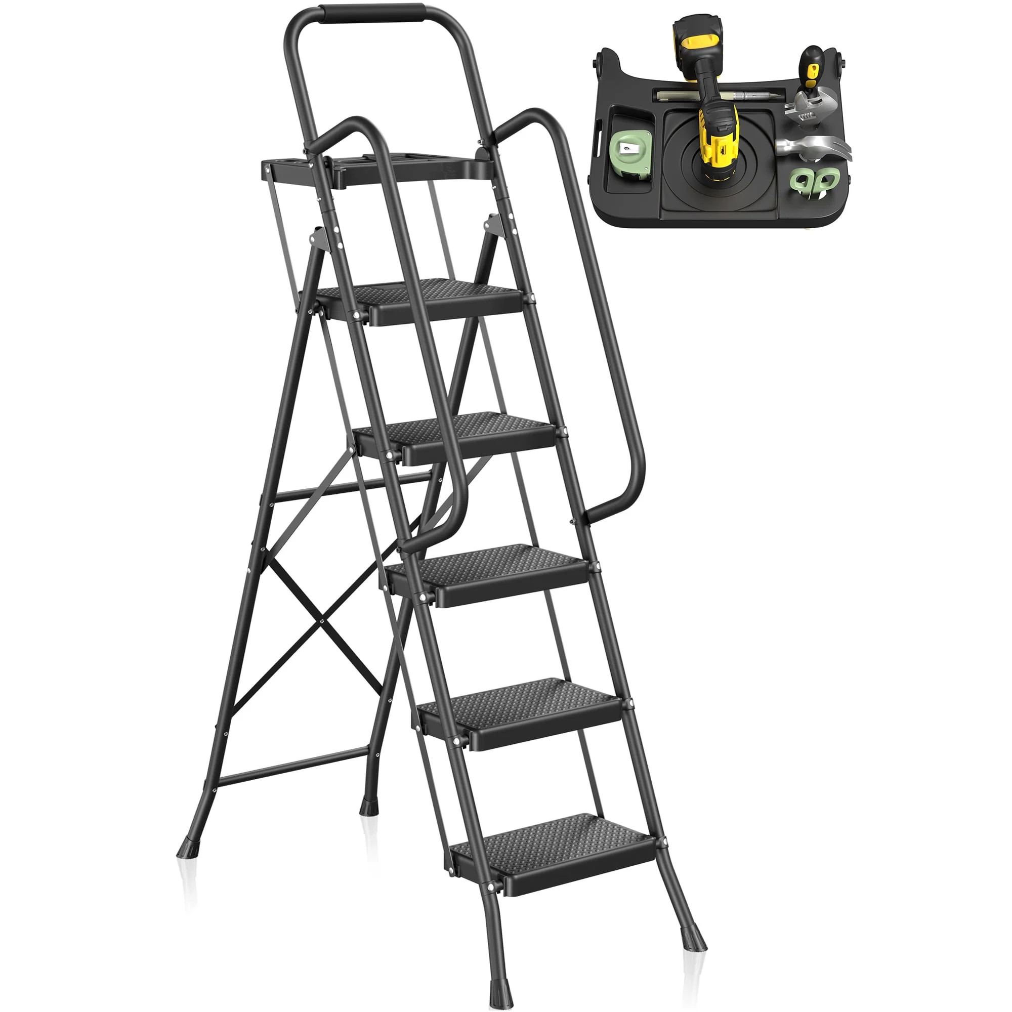 JOZ 5-Step Ladder, 350lbs Portable Folding Ladders for Home, with Handrails and Tool Tray and Ant... | Walmart (US)