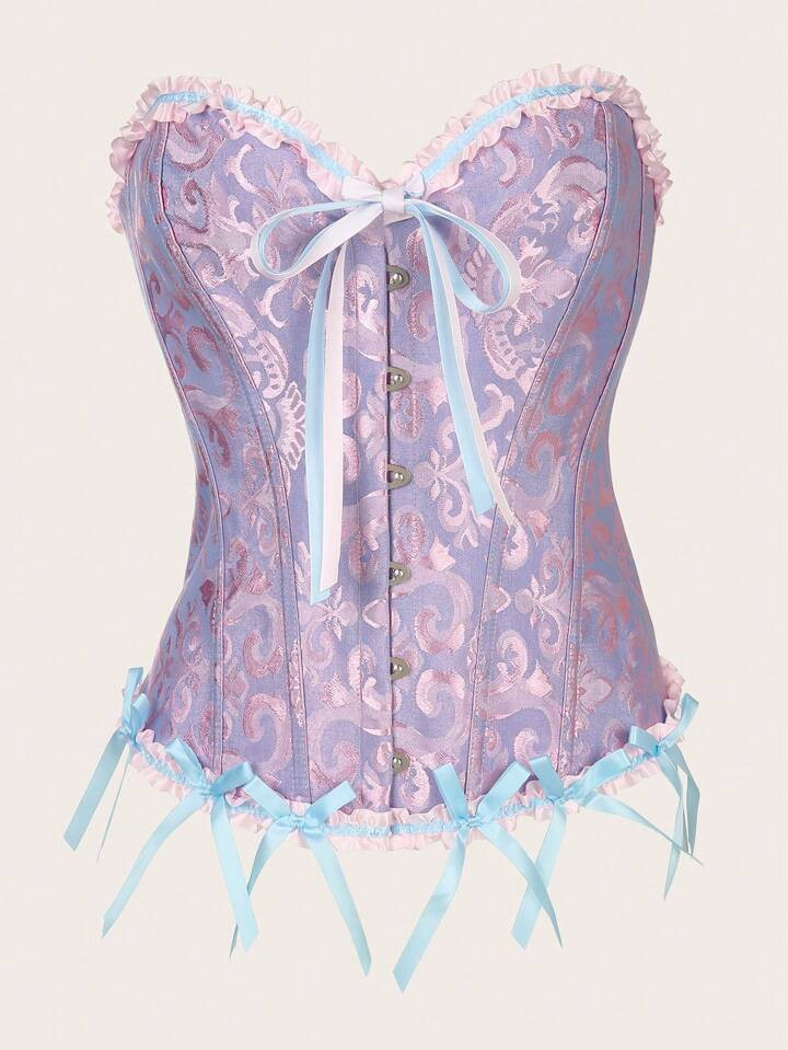 Women Lace-Up Tight Bustier, Bodyshaper, Floral Patterned Bowknot Decor Corset Top, Suitable For ... | SHEIN