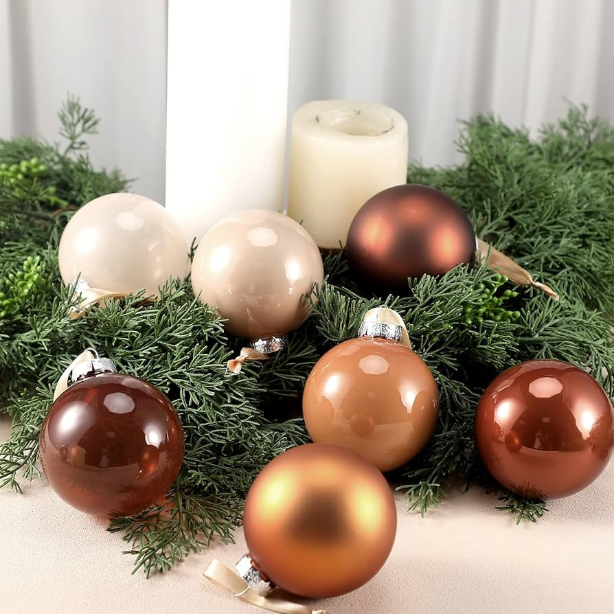 9 Pcs Brown Glass Christmas Ball Ornaments 3.15 Inches Hanging Bulbs Ornaments Neutral Ornament S... | Amazon (US)
