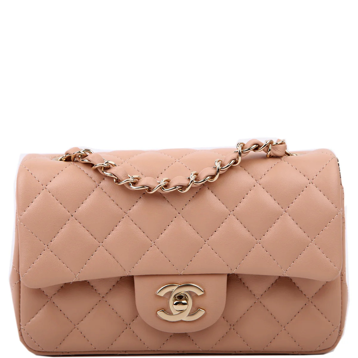 Classic Flap Mini Rectangle Lambskin RFID Tan | Keeks Designer Handbags