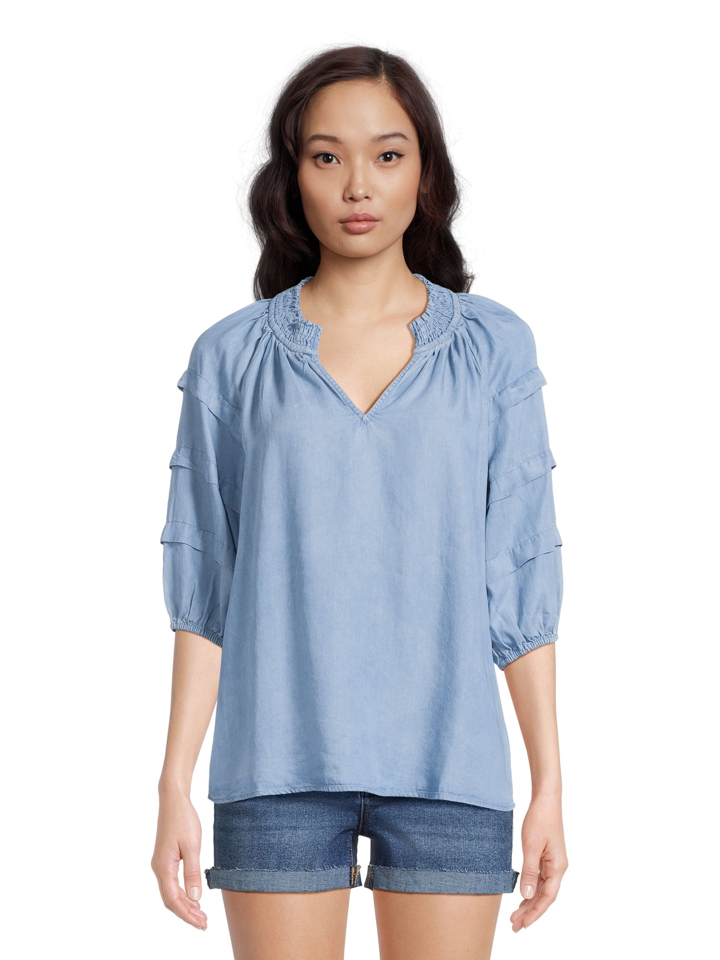 The Pioneer Woman Smocked Collar Peasant Blouse with 3/4-Length Sleeves, Women's, Sizes XS-3X | Walmart (US)