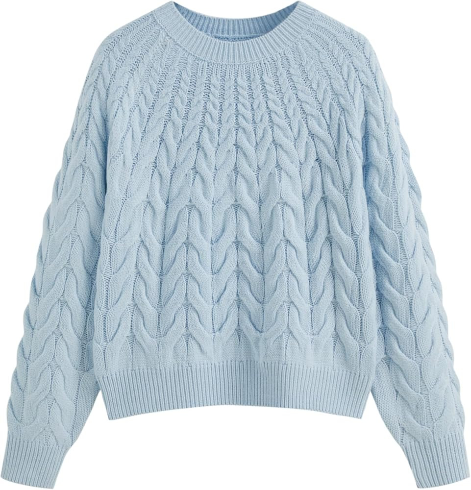 CIDER Cozy Sweaters for Women Trendy Cute Long Sleeve Crew Neck Casual Cable Knit Pullover Sweate... | Amazon (US)