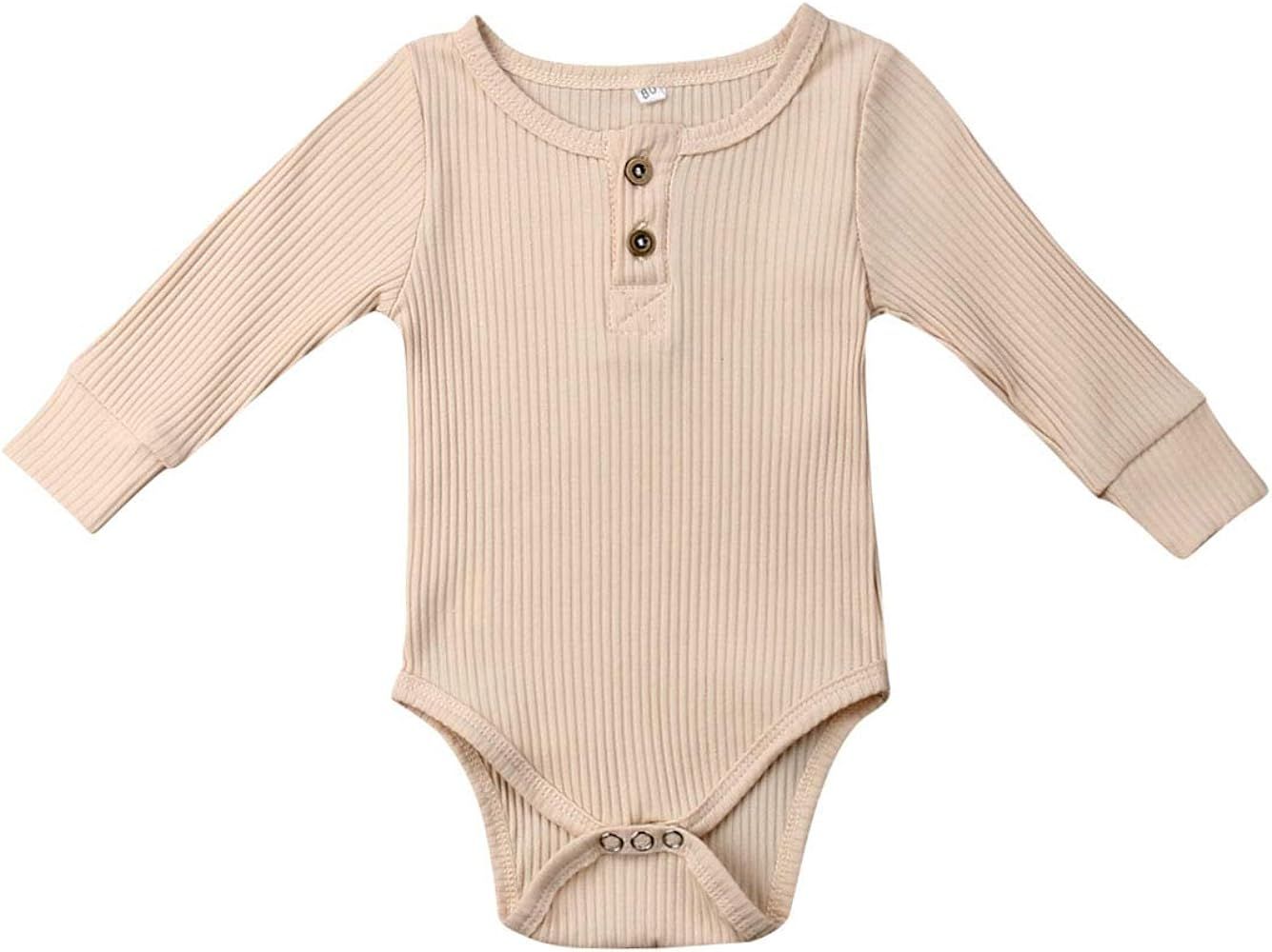 Seyurigaoka Newborn Unisex Baby Solid Bodysuit Basic Plain Rib Stitch Long Sleeve Romper Clothes ... | Amazon (US)