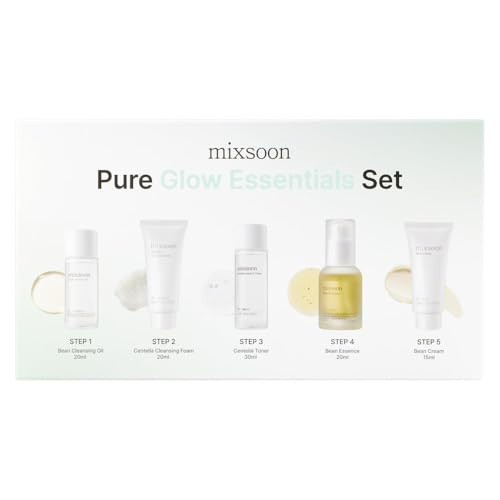 mixsoon Pure Glow Essentials Set-5-Step Skincare Kit - Travel kit, Hydrating Skincare Gift Set, Cleansing Oil, Foam, Toner, Essence, Cream (15ml*1+20ml*3+30ml*1) Korean Glass Skin Care | Amazon (US)