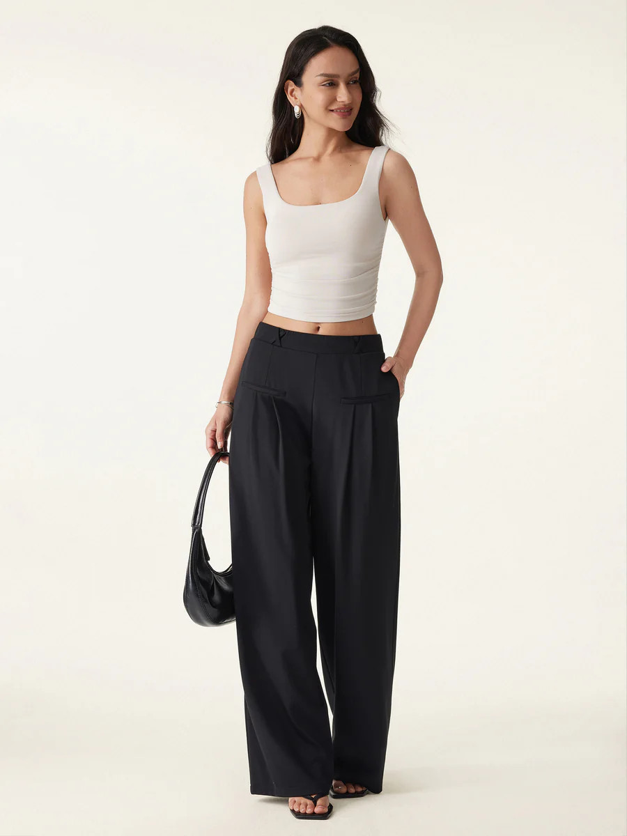 Drapey Bamboo Ponte Mid Rise Wide Leg Trouser with Pockets | OGLmove