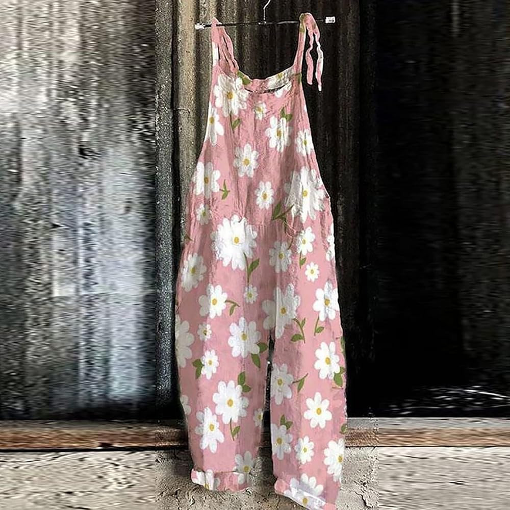Jumpsuits for Women Elegant Casual Summer Rompers Loose Floral Print Retro Strappy Bib Overalls W... | Amazon (US)