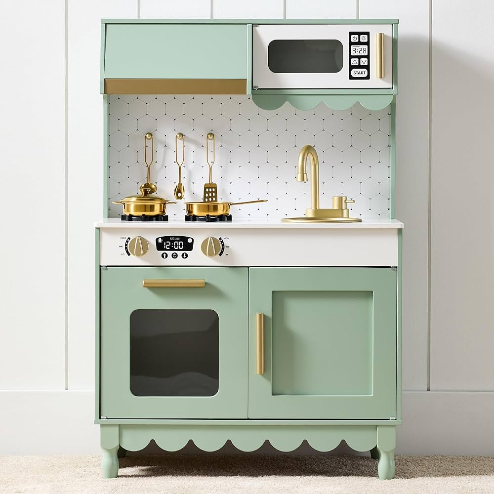 Best Choice Products Wooden Pretend Play Cottage Kitchen Kids Toy w/Storage, Scalloped Edge, 5 Ac... | Amazon (US)