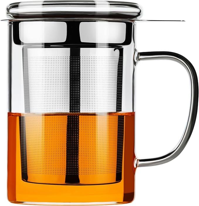 PARACITY Tea Cup with Infuser and Lid, Borosilicate Clear Tea Mug with Removable Stainless Steel ... | Amazon (US)