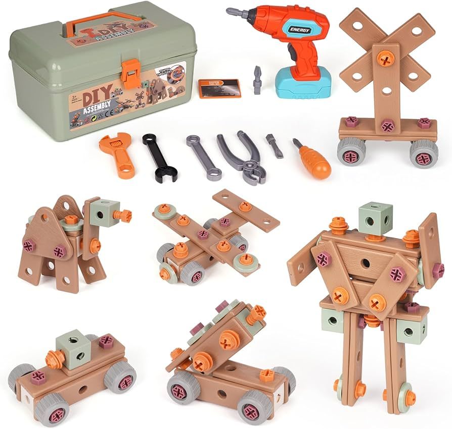 Agirlgle Kids Tool Set, 144 PCS Kids Tool Box STEM Montessori Construction Toy Pretend Play with ... | Amazon (US)