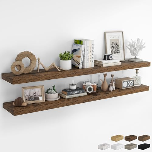 RICHFOCUS 72Inch Floating Shelves for Wall 2 Pack Shelves for Bedroom|Kitchen|Bathroom Wall Mounted Rustic Wood Floating Shelf with Invisible Brackets for Books|Storage|Decor, Rustic Brown | Amazon (US)