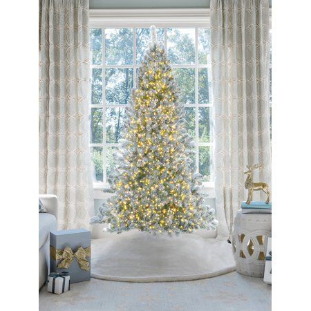 King of Christmas 7ft Prince Flock® Artificial Christmas Tree with 400 Warm White LED Lights | Walmart (US)