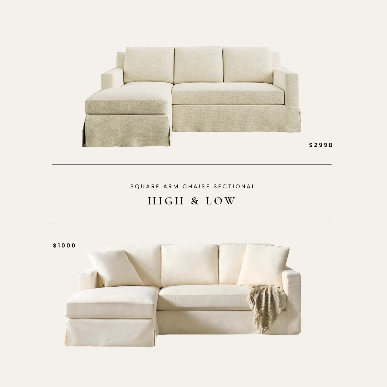 High / Low : Square Arm Chaise Sectional

#LTKHome