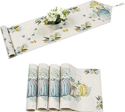 Amazon.com: Pumpkin Autumn Leaves Table Runner with 4 Placemats, Watercolor Table Runners Set for Th | Amazon (US)