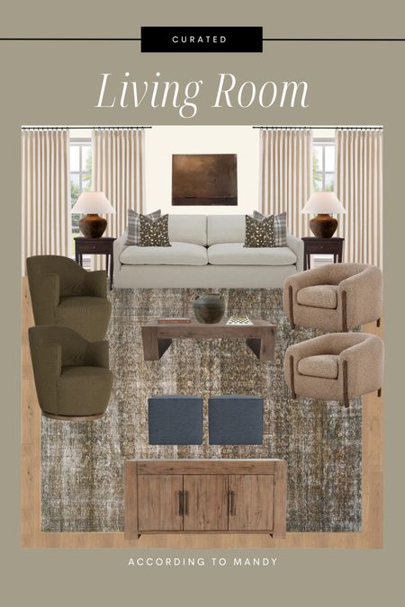 Living Room Mood Board

Curated home decor, interior design inspo, couch, chairs, rug, coffee table, ottomans, art, lamps

#LTKhome #LTKfindsunder100 #LTKfindsunder50