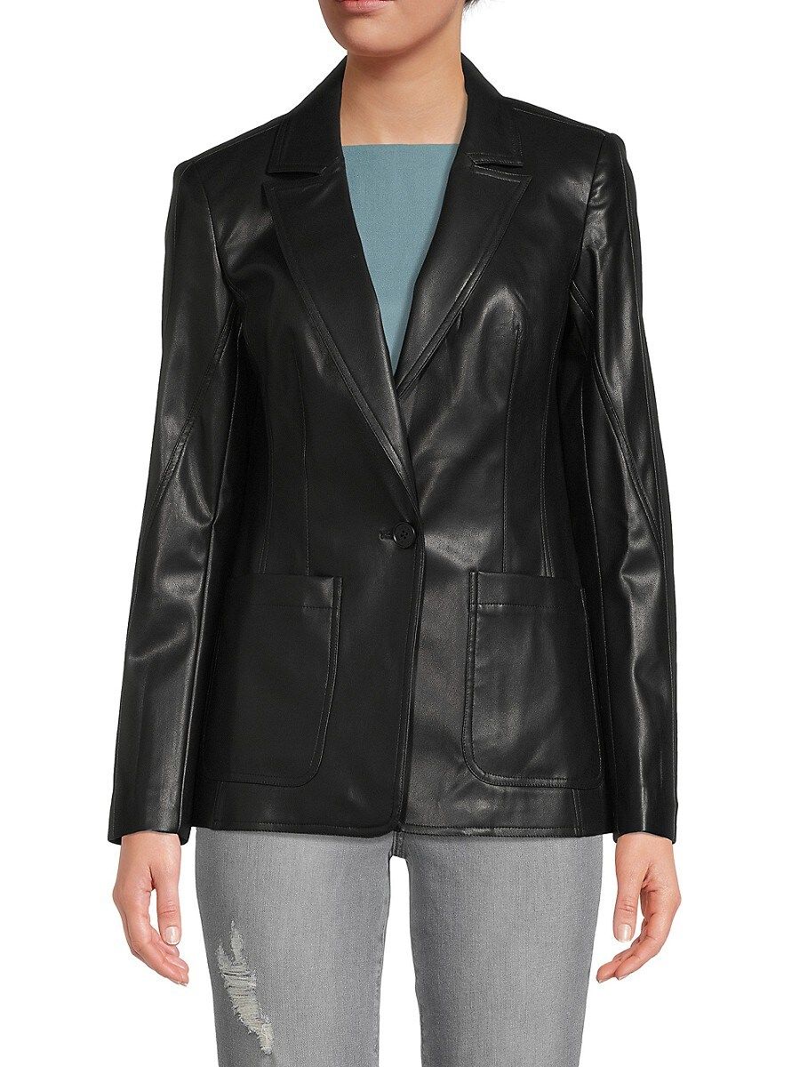 Calvin Klein Women's Single Button Faux Leather Blazer - Black - Size 12 | Saks Fifth Avenue OFF 5TH