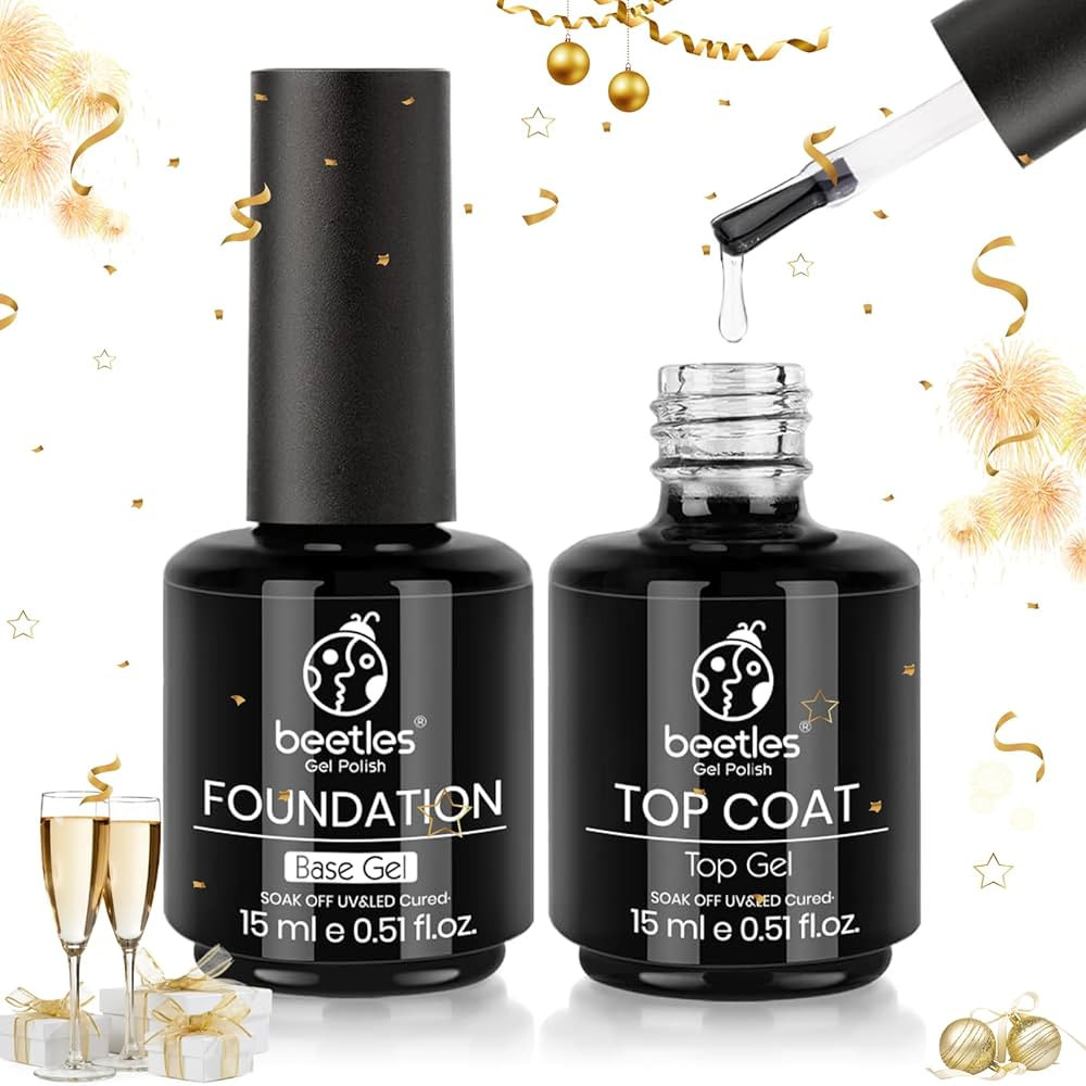 Beetles 2 Pcs 15ml No Wipe Gel Top Coat and Base Coat Set - Shine Finish and Long Lasting, Soak O... | Amazon (US)
