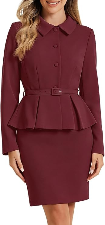 Allegra K Two Pieces Suits for Women's Business Peplum Blazer Jacket Mini Pencil Skirt Sets | Amazon (US)