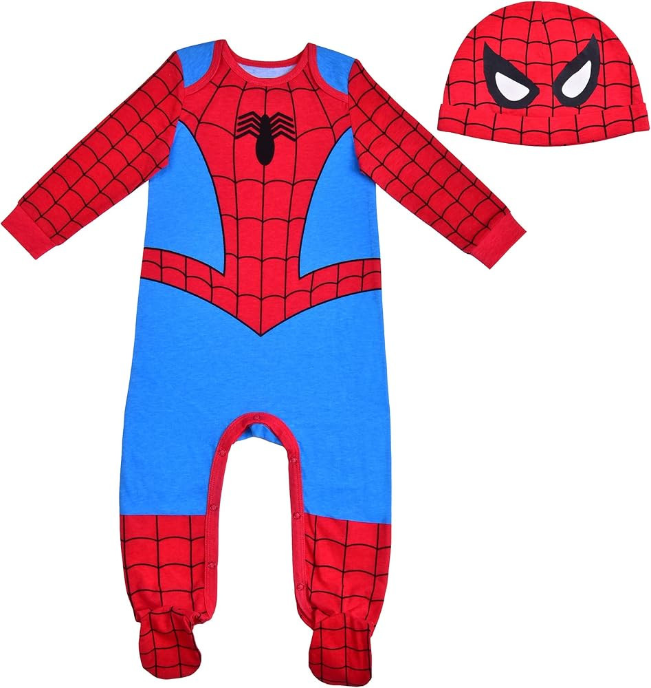 Marvel Spider-Man Boys Long Sleeve Footie Romper and Hat Set for Newborns and Infants | Amazon (US)
