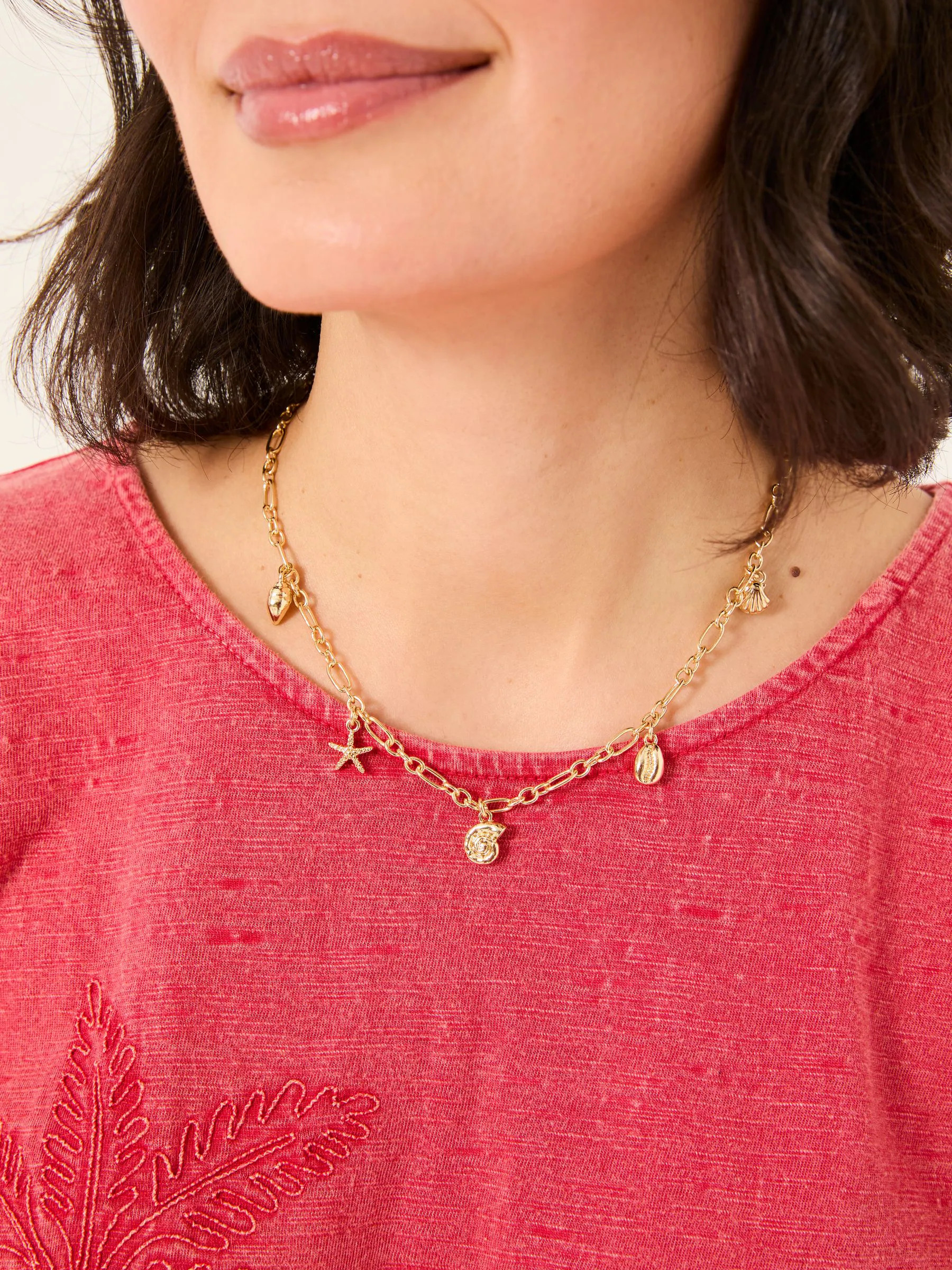 FatFace Gold Tone Shell Charm Necklace | Fat Face