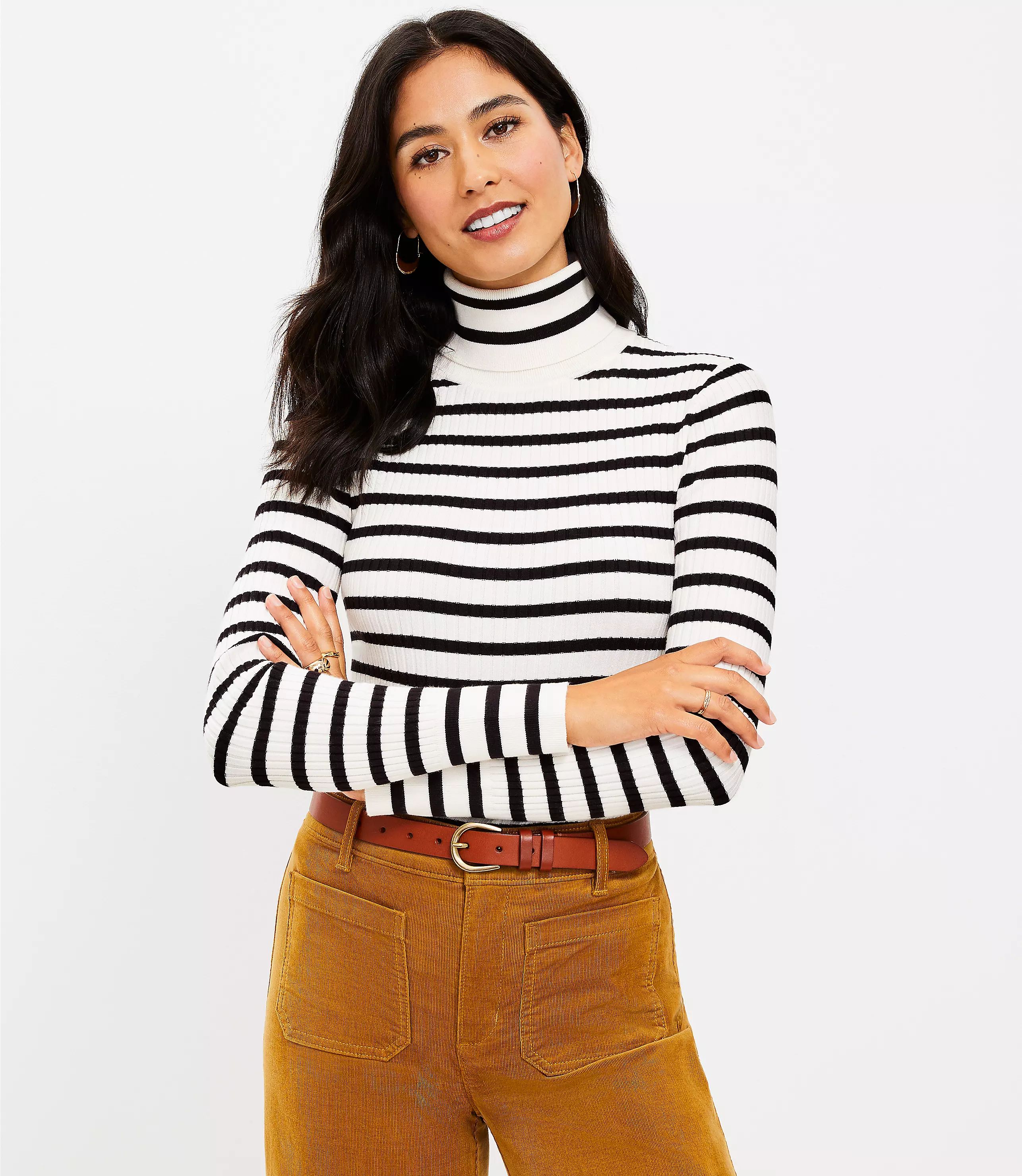 Petite Stripe Ribbed Turtleneck Sweater | LOFT