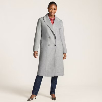 Lands' End Women's Insulated Double Breasted Wool Coat - 12 - Light Gray Heather | Target