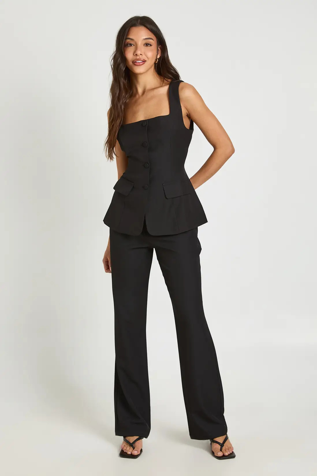 Black Straight Leg Tailored Trousers | Boohoo USA | boohoo (US & Canada)