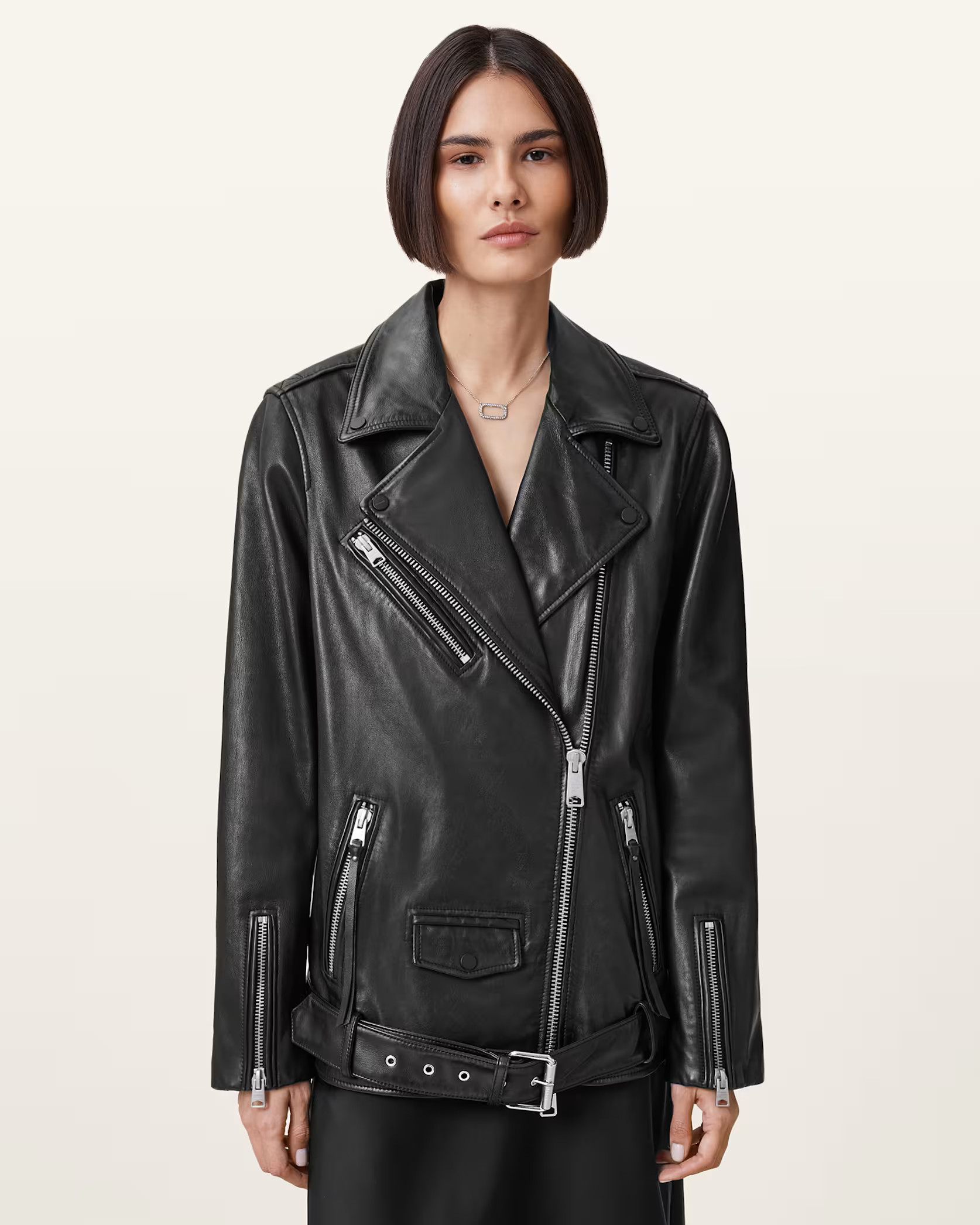 Billie Relaxed Fit Leather Biker Jacket | AllSaints UK