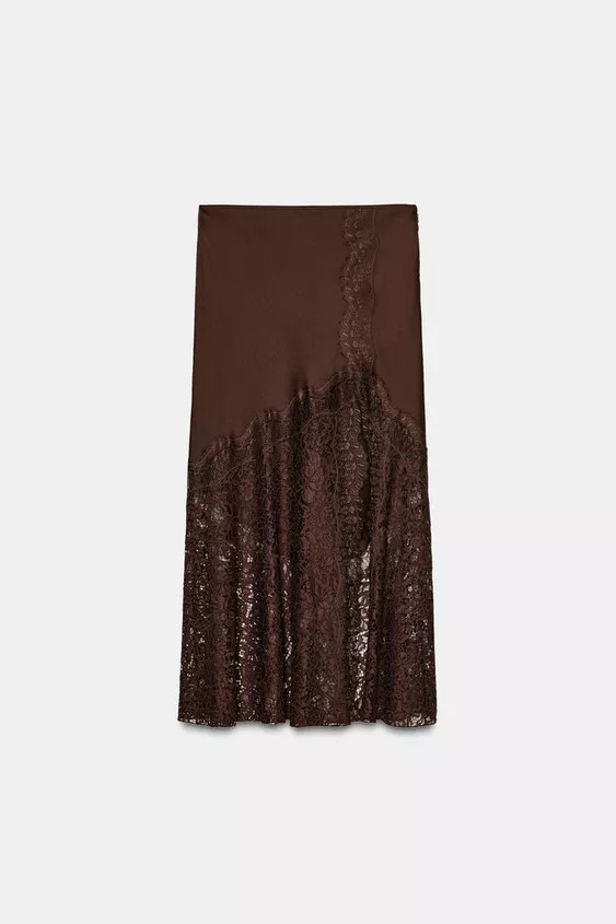 SATIN EFFECT LACE SKIRT ZW COLLECTION | Zara US