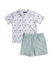 Little Boys 2pc Short Sleeve Palm Tech Polo And Shorts Set | TJ Maxx