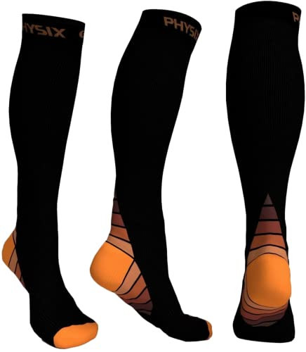 Physix Gear Compression Socks - Best Men & Womens Compression Socks for Circulation, Running, Nurses, Athletic Use Sock Compression, Blood Pressure Socks, Calcetines de Compresion, Black/Orange, XXL | Amazon (US)