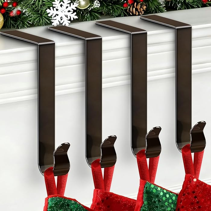 Stocking Holders for Mantle, Christmas Stocking Hooks, 4 Pack Stocking Hangers for Mantel, Non-Sk... | Amazon (US)